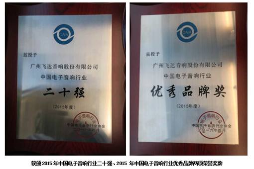 飞达音响荣获中国电子音响行业二十强及优秀品牌奖