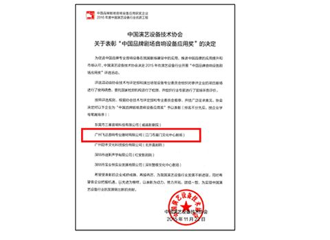 飞达音响(Fidek)荣获“中国品牌剧场音响设备应用奖”